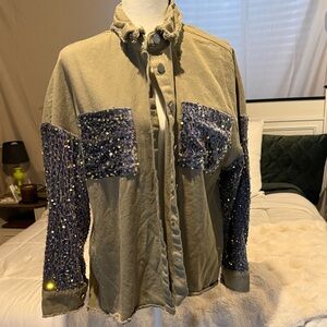 Sequin Embellished Jacket - Tan and Purple